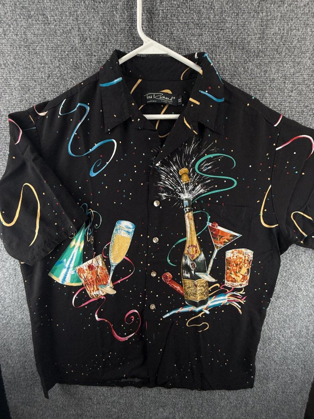VTG Tori Richard Black Yellow Short Sleeve Soft Loop XL USA Camp Graphic Print